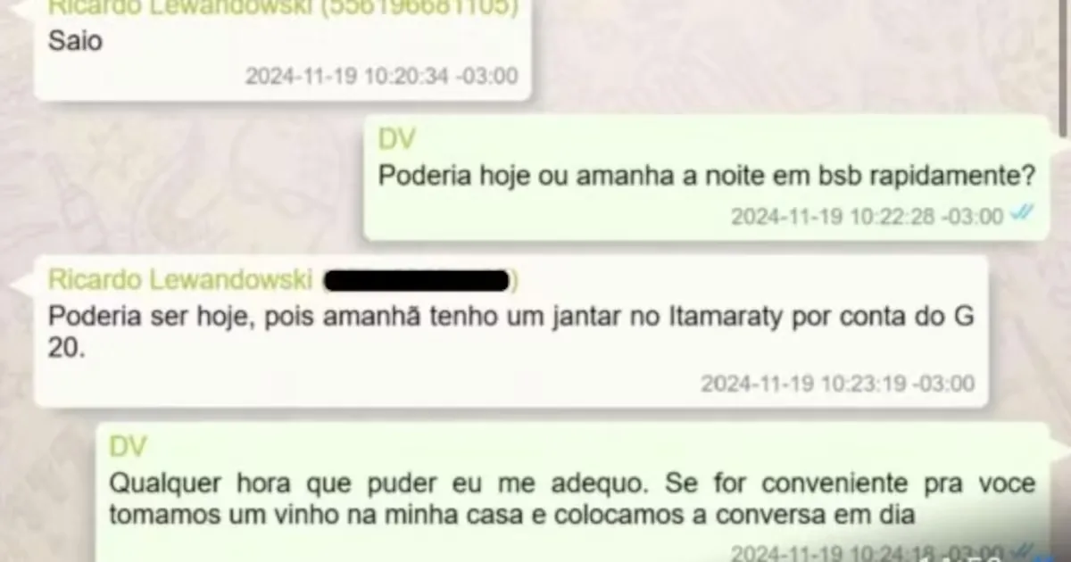 Mensagens mostram encontro entre Vorcaro e Lewandowski em Brasília