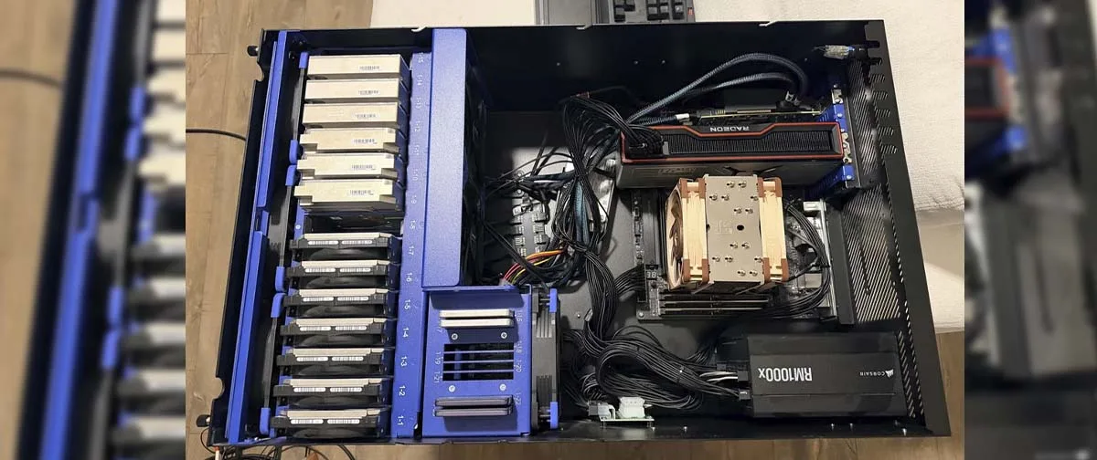 Uma só máquina combina NAS de 164 TB, homelab e jogos em 4K