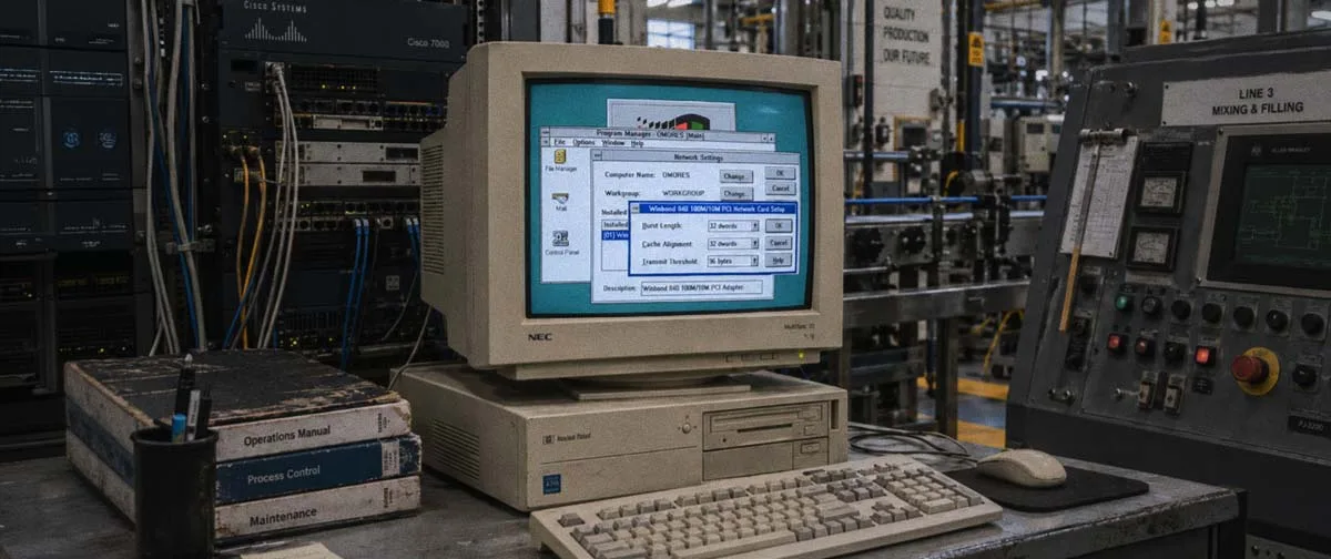 Sistemas legados ainda controlam máquinas, redes e instalações em 2026