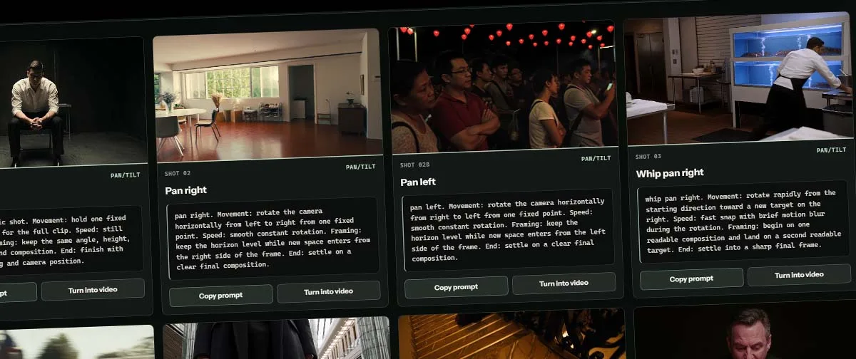 AI Camera Movements organiza técnicas de câmera para gerar vídeos