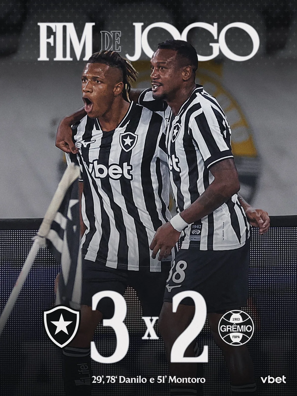 Danilo marca duas vezes, e Botafogo supera o Grêmio no Engenhão